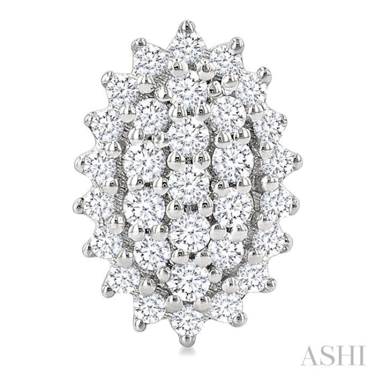1/5 Ctw Petite Oval Shape Round Cut Diamond Cluster Fashion Stud Earrings in 10K White Gold