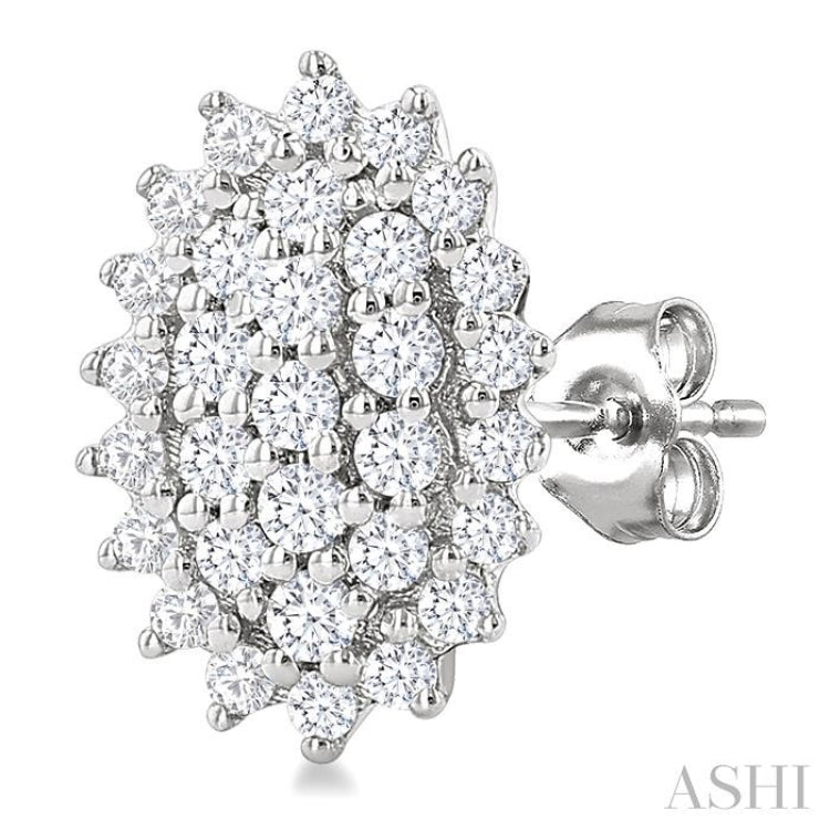 1/5 Ctw Petite Oval Shape Round Cut Diamond Cluster Fashion Stud Earrings in 10K White Gold