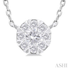 1/10 Ctw Lovebright Petite Round Shape Round Cut Diamond Fashion Pendant With Chain in 10K White Gold