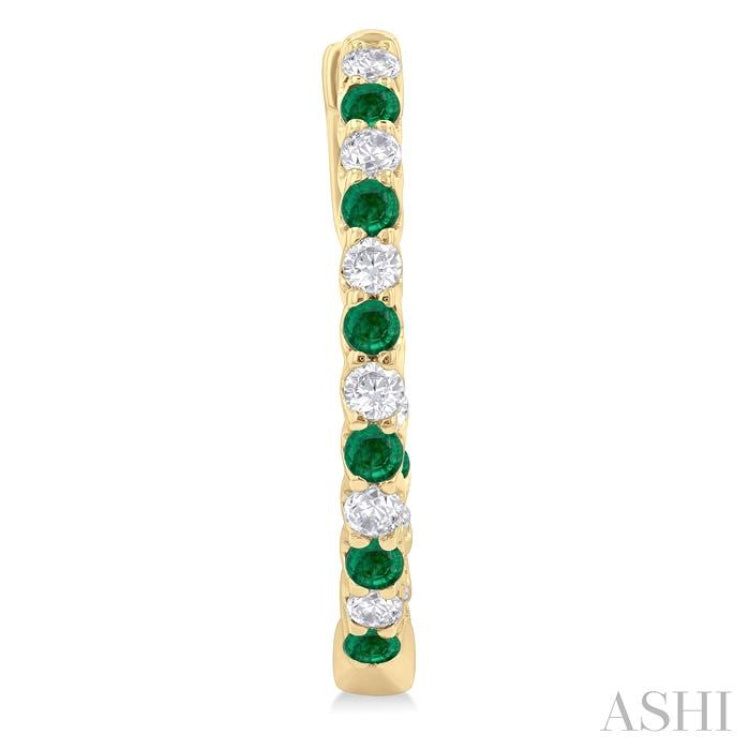 1.8 MM Emerald and 1/2 Ctw Round Cut Inside-Out Diamond Precious Hoop Earrings in 14K Yellow Gold