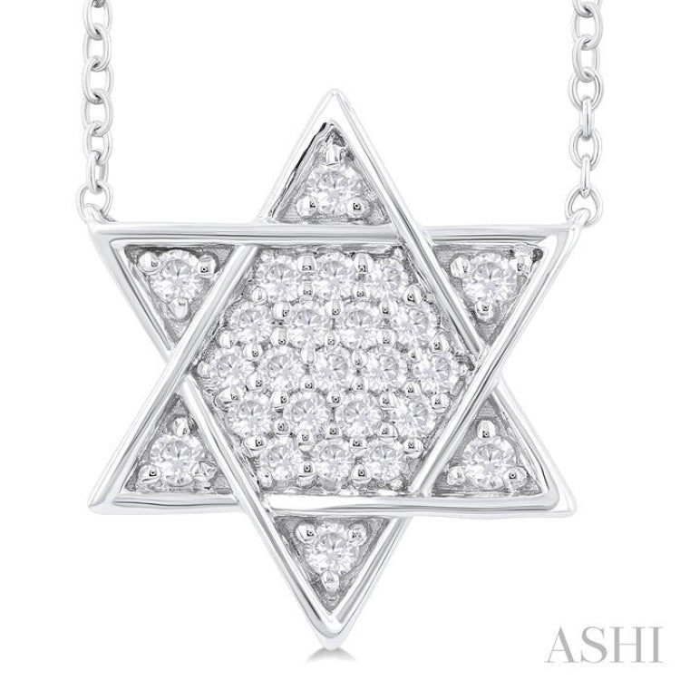 1/4 Ctw Star of David Round Cut Diamond Fashion Pendant With Chain in 14K White Gold