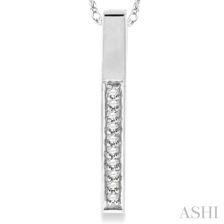 1/10 ctw Round Cut Diamond Stick Pendant in 10K White Gold with Chain