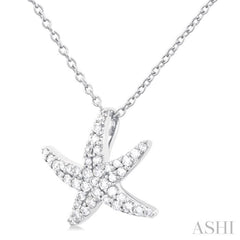 1/5 Ctw Petite Starfish Round Cut Diamond Fashion Pendant With Chain in 10K White Gold