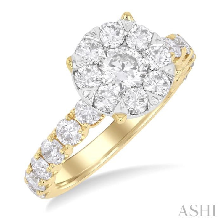 2.00 Ctw Lovebright Circular Shaped Round Cut Diamond Engagement Ring in 14K Yellow and White Gold