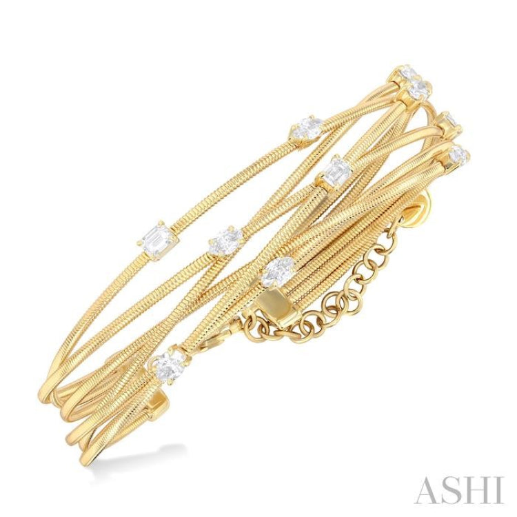 1 1/2 Ctw Crisscross Mixed Diamond Cut Fashion Spring Bangle in 14K Yellow Gold