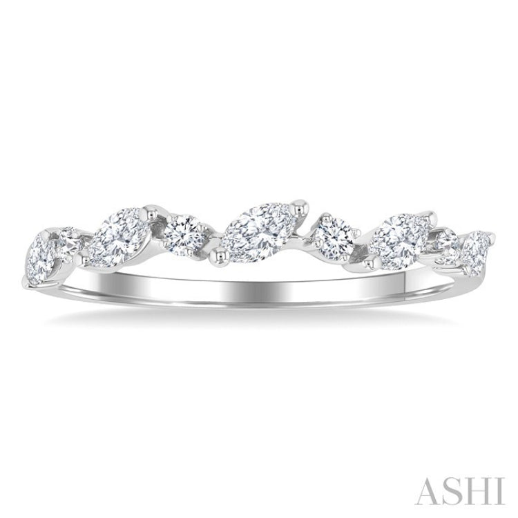 3/8 Ctw Wave Pattern Scatter Marquise and Round Cut Diamond Fashion Band in 14K White Gold