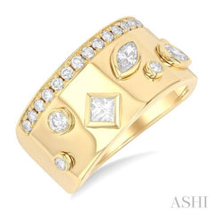 3/4 Ctw Mixed Diamond Cut Fashion Wide Band in 14K Yellow Gold