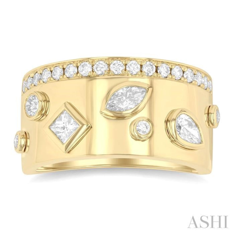 3/4 Ctw Mixed Diamond Cut Fashion Wide Band in 14K Yellow Gold