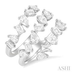 2 1/3 Ctw Mixed Pear and Emerald Cut Diamond Fashion Wrap Ring in 14K White Gold