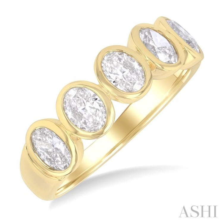 1 1/2 Ctw 5-Stone Bezel Set Oval Cut Diamond Fashion Band in 14K Yellow Gold