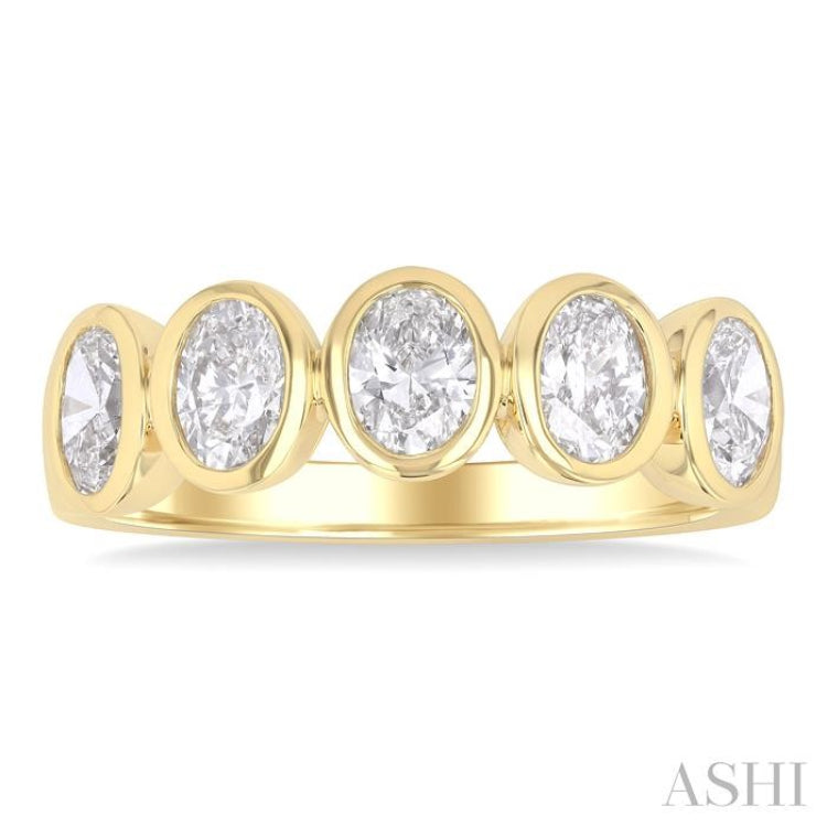 1 1/2 Ctw 5-Stone Bezel Set Oval Cut Diamond Fashion Band in 14K Yellow Gold