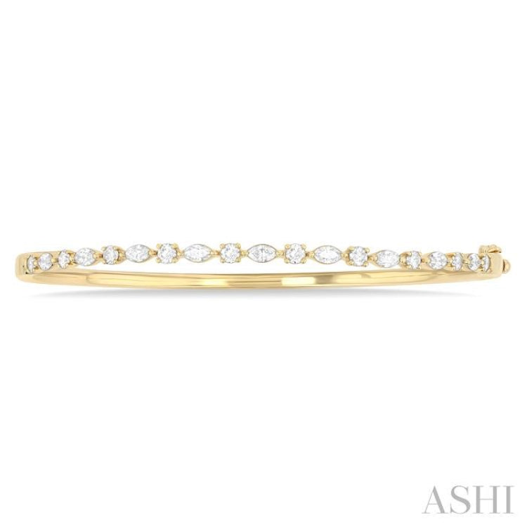1.00 Ctw Marquise and Round Cut Diamond Fashion Bangle in 14K Yellow Gold