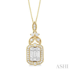 5/8 Ctw Fusion Baguette and Round Cut Diamond Fashion Pendant With Chain in 14K Yellow and White Gold