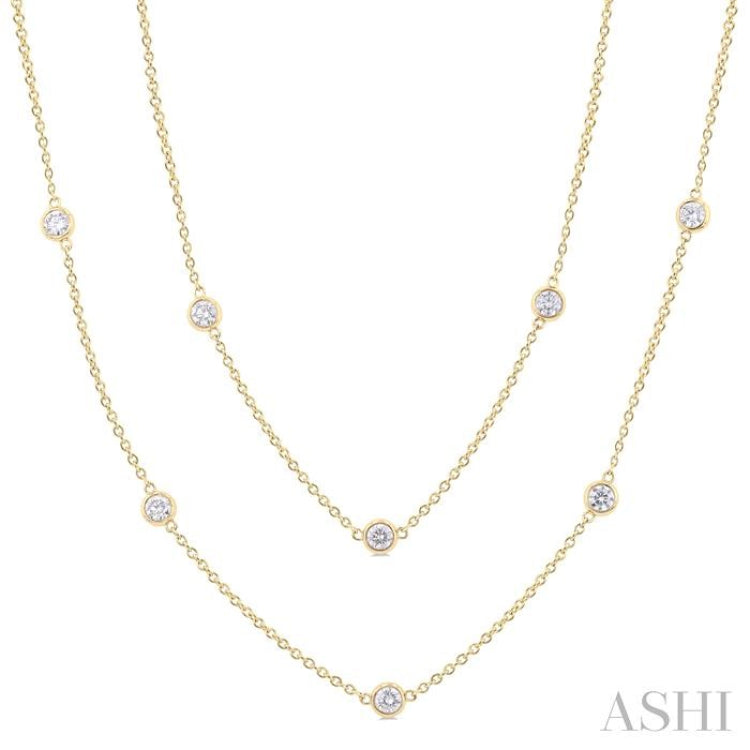 2.00 Ctw Bezel Set Round Cut Diamond Station Long Necklace in 14K Yellow Gold