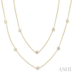 2.00 Ctw Bezel Set Round Cut Diamond Station Long Necklace in 14K Yellow Gold
