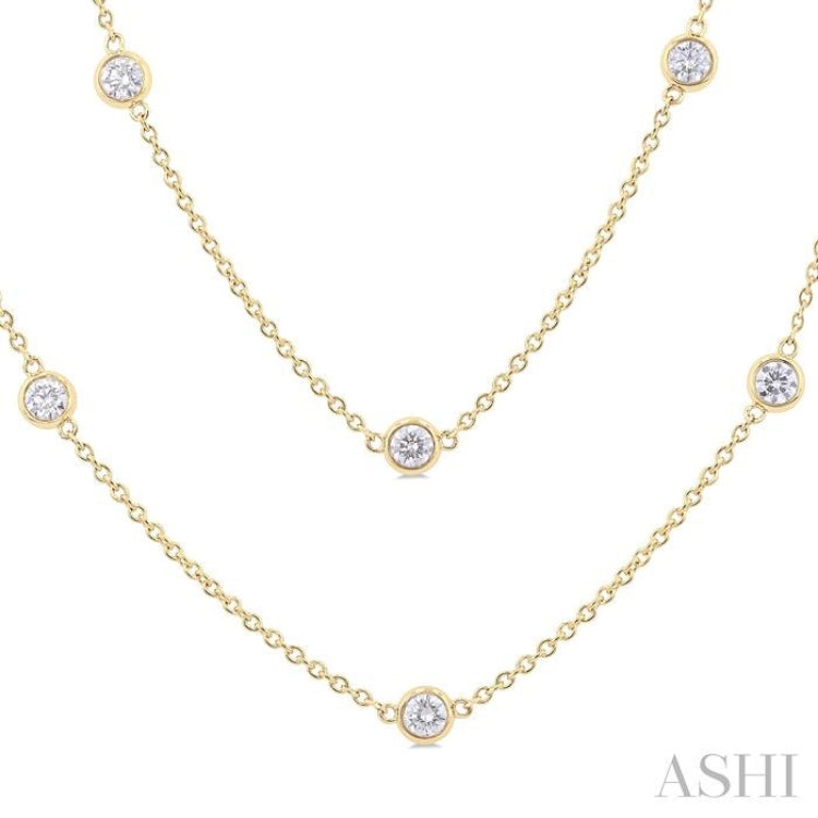2.00 Ctw Bezel Set Round Cut Diamond Station Long Necklace in 14K Yellow Gold