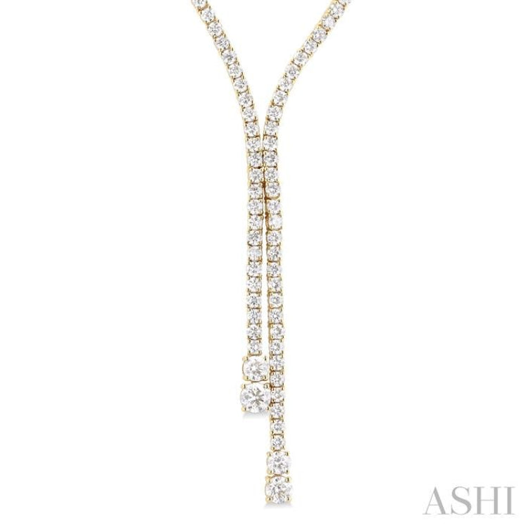 9.00 Ctw Y-Split Round Cut Diamond Lariat Necklace in 14K Yellow Gold