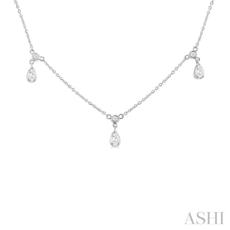 5/8 Ctw Dangle Pear and Round Cut Diamond Station Necklace in 14K White Gold