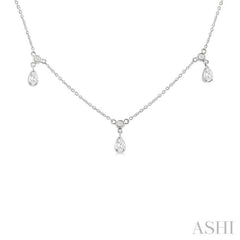 5/8 Ctw Dangle Pear and Round Cut Diamond Station Necklace in 14K White Gold