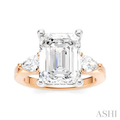 1/2 Ctw Tri-Mount Emerald Shape Center Pear and Round Cut Diamond Semi Mount Engagement Ring in 14K Rose and White Gold