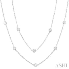 3.00 Ctw Bezel Set Round Cut Diamond Station Long Necklace in 14K White Gold