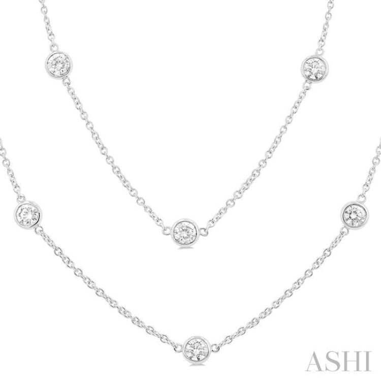 3.00 Ctw Bezel Set Round Cut Diamond Station Long Necklace in 14K White Gold