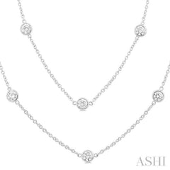 3.00 Ctw Bezel Set Round Cut Diamond Station Long Necklace in 14K White Gold