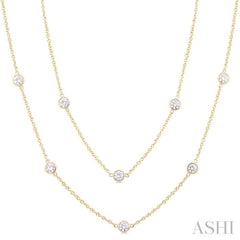 3.00 Ctw Bezel Set Round Cut Diamond Station Long Necklace in 14K Yellow Gold