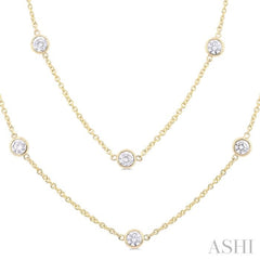 3.00 Ctw Bezel Set Round Cut Diamond Station Long Necklace in 14K Yellow Gold