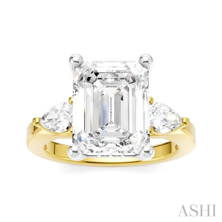 1/2 Ctw Tri-Mount Emerald Shape Center Pear and Round Cut Diamond Semi Mount Engagement Ring in 14K Yellow and White Gold