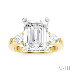 1/2 Ctw Tri-Mount Emerald Shape Center Pear and Round Cut Diamond Semi Mount Engagement Ring in 14K Yellow and White Gold