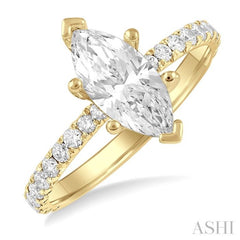 5/8 Ctw Marquise Shape Round Cut Diamond Semi Mount Engagement Ring in 14K Yellow Gold