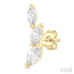 1/3 Ctw Graduated Marquise Cut Diamond Fashion Ear Climbers in 14K Yellow Gold