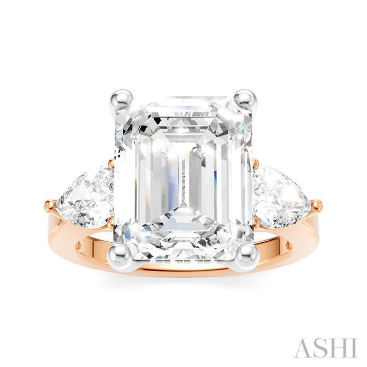 1 Ctw Tri-Mount Emerald Shape Center Pear and Round Cut Diamond Semi Mount Engagement Ring in 14K Rose and White Gold