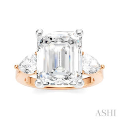 1 Ctw Tri-Mount Emerald Shape Center Pear and Round Cut Diamond Semi Mount Engagement Ring in 14K Rose and White Gold