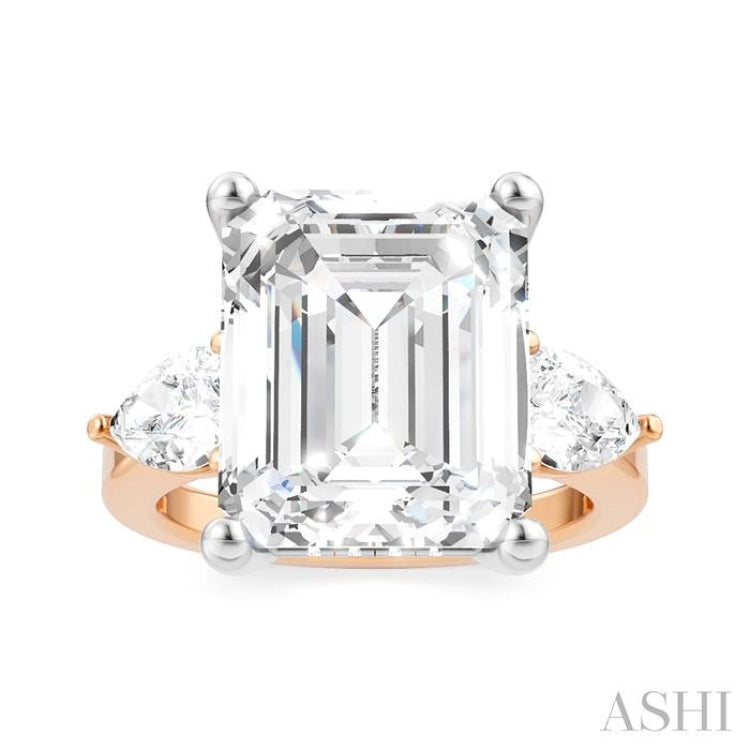 1 Ctw Tri-Mount Emerald Shape Center Pear and Round Cut Diamond Semi Mount Engagement Ring in 14K Rose and White Gold