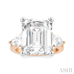 1 Ctw Tri-Mount Emerald Shape Center Pear and Round Cut Diamond Semi Mount Engagement Ring in 14K Rose and White Gold