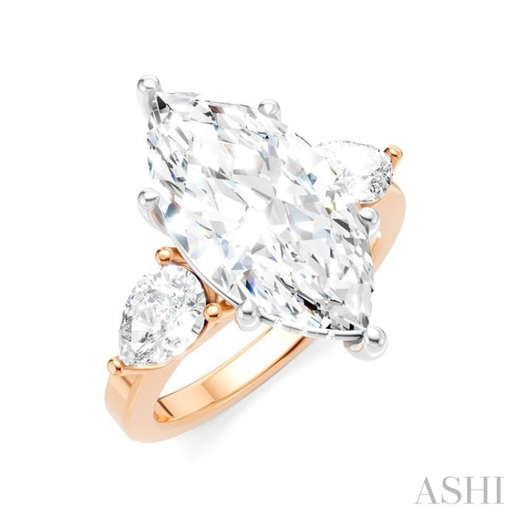 1 Ctw Tri-Mount Marquise Shape Center Pear and Round Cut Diamond Semi Mount Engagement Ring in 14K Rose and White Gold