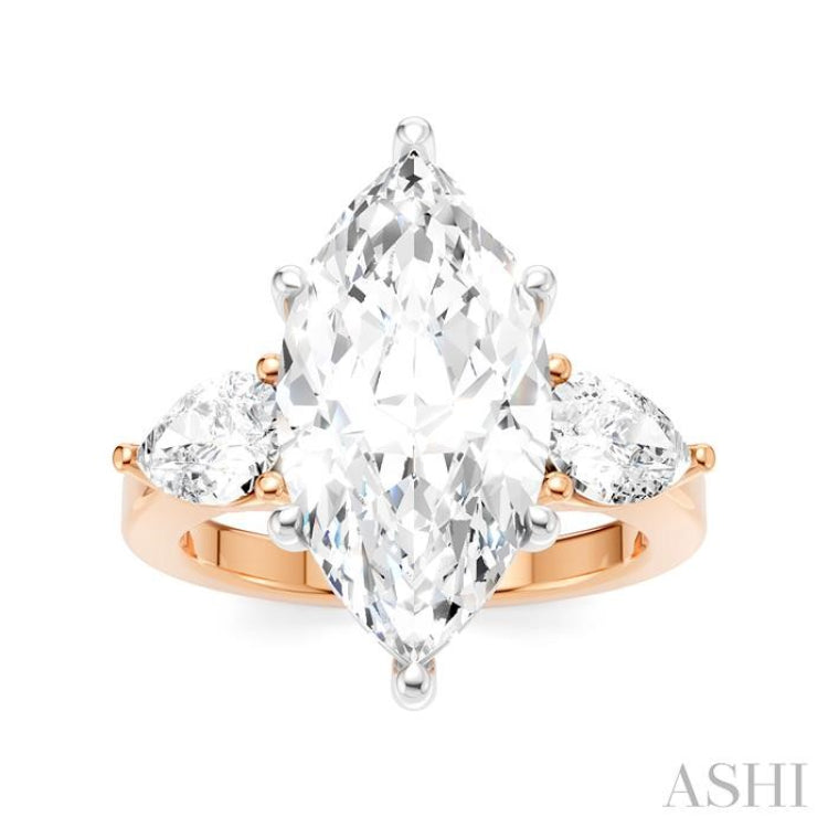 1 Ctw Tri-Mount Marquise Shape Center Pear and Round Cut Diamond Semi Mount Engagement Ring in 14K Rose and White Gold