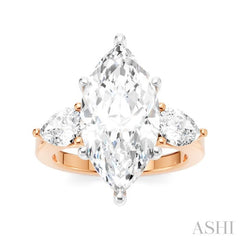 1 Ctw Tri-Mount Marquise Shape Center Pear and Round Cut Diamond Semi Mount Engagement Ring in 14K Rose and White Gold