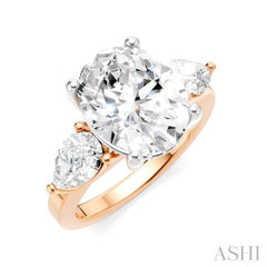 1 Ctw Tri-Mount Oval Shape Center Pear and Round Cut Diamond Semi Mount Engagement Ring in 14K Rose and White Gold