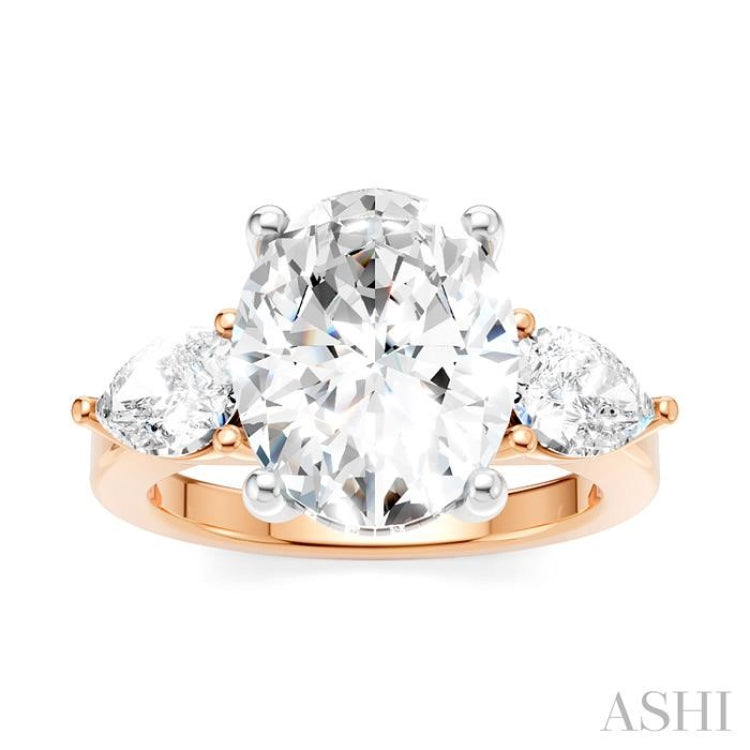 1 Ctw Tri-Mount Oval Shape Center Pear and Round Cut Diamond Semi Mount Engagement Ring in 14K Rose and White Gold