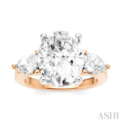 1 Ctw Tri-Mount Oval Shape Center Pear and Round Cut Diamond Semi Mount Engagement Ring in 14K Rose and White Gold