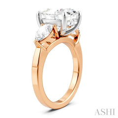 1 Ctw Tri-Mount Oval Shape Center Pear and Round Cut Diamond Semi Mount Engagement Ring in 14K Rose and White Gold