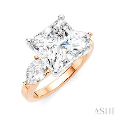 1 Ctw Tri-Mount Princess Shape Center Pear and Round Cut Diamond Semi Mount Engagement Ring in 14K Rose and White Gold