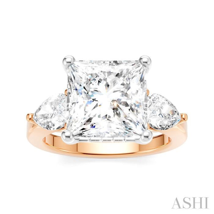 1 Ctw Tri-Mount Princess Shape Center Pear and Round Cut Diamond Semi Mount Engagement Ring in 14K Rose and White Gold