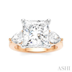 1 Ctw Tri-Mount Princess Shape Center Pear and Round Cut Diamond Semi Mount Engagement Ring in 14K Rose and White Gold