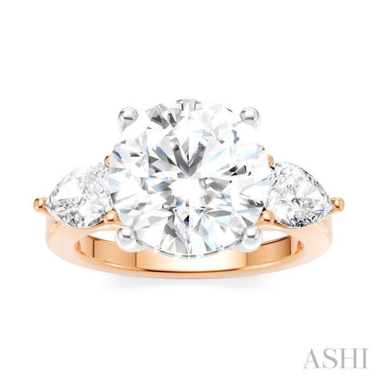 1 Ctw Tri-Mount Circular Shape Center Pear and Round Cut Diamond Semi Mount Engagement Ring in 14K Rose and White Gold