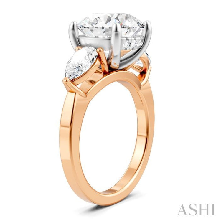 1 Ctw Tri-Mount Circular Shape Center Pear and Round Cut Diamond Semi Mount Engagement Ring in 14K Rose and White Gold