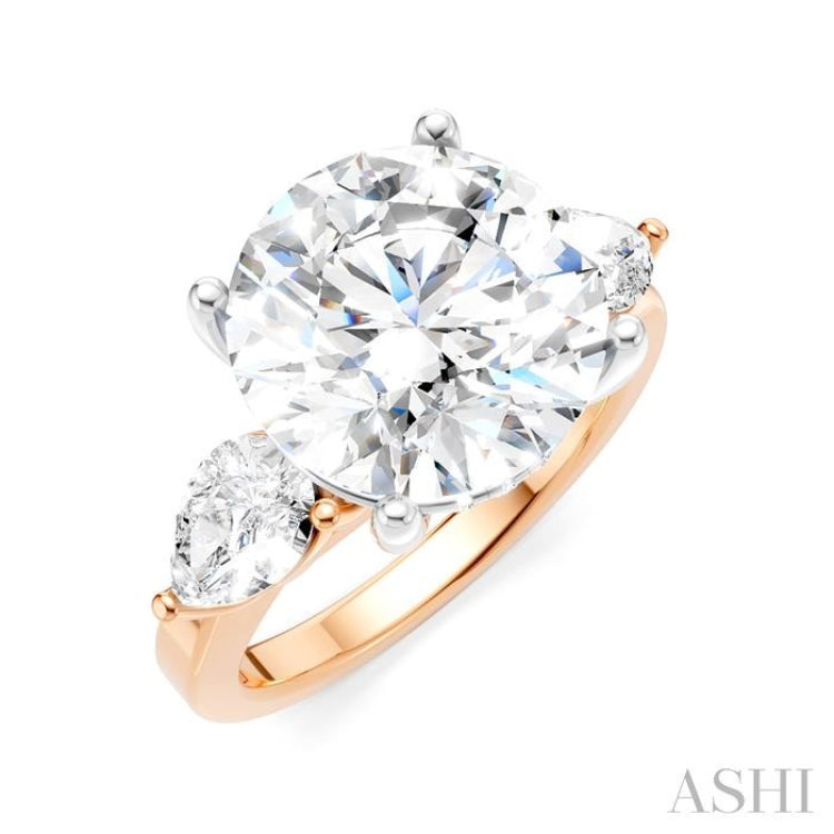 1 Ctw Tri-Mount Circular Shape Center Pear and Round Cut Diamond Semi Mount Engagement Ring in 14K Rose and White Gold